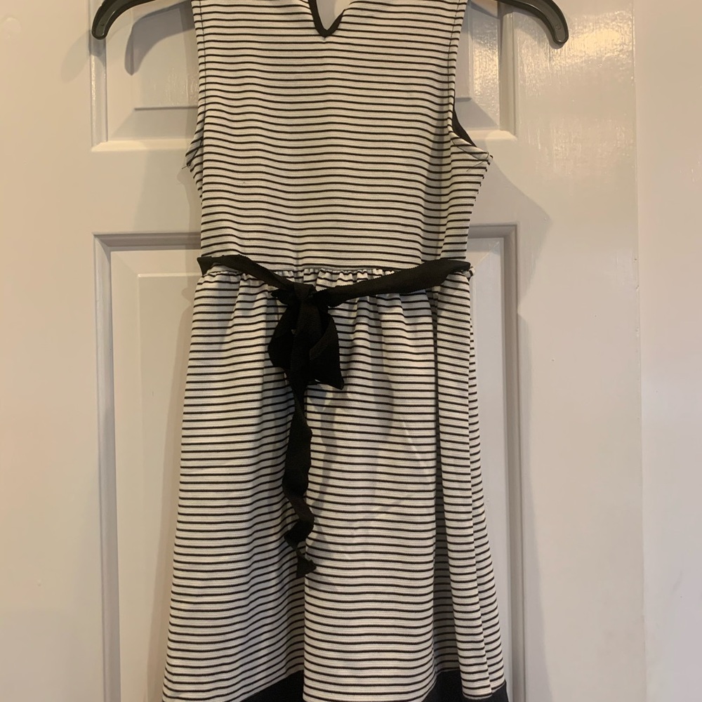 black white striped simple short girls dress